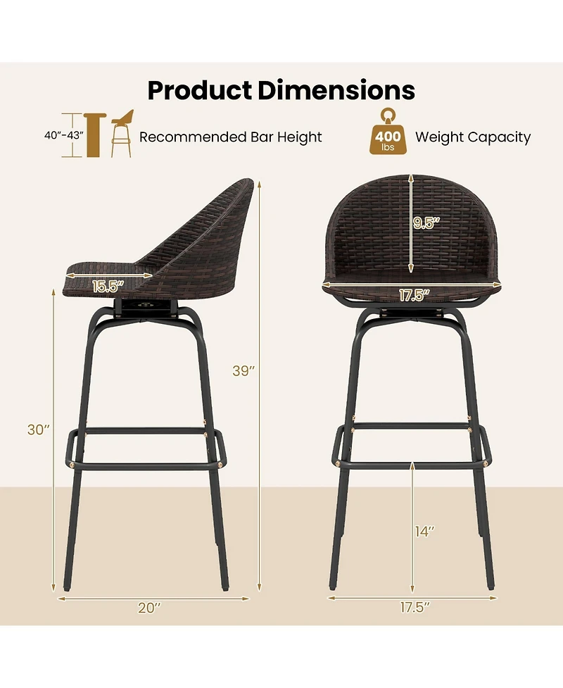 Gymax 30'' Patio Swivel Bar Stools w/400 Lbs Capacity Metal Frame Contoured Seat