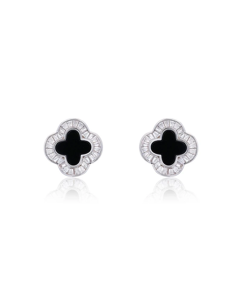 The Lovery Large Onyx Cz Clover Stud Earrings 14K Gold-Plated Sterling Silver