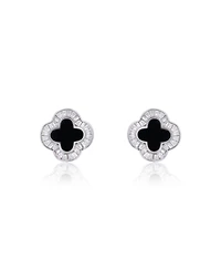 The Lovery Large Onyx Cz Clover Stud Earrings 14K Gold-Plated Sterling Silver