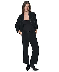 Dkny Women's 3/4-Sleeve Contrast-Stitch Cropped Jacket