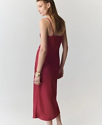 Mango Women's Satin Lace V-Neck Midi Dress