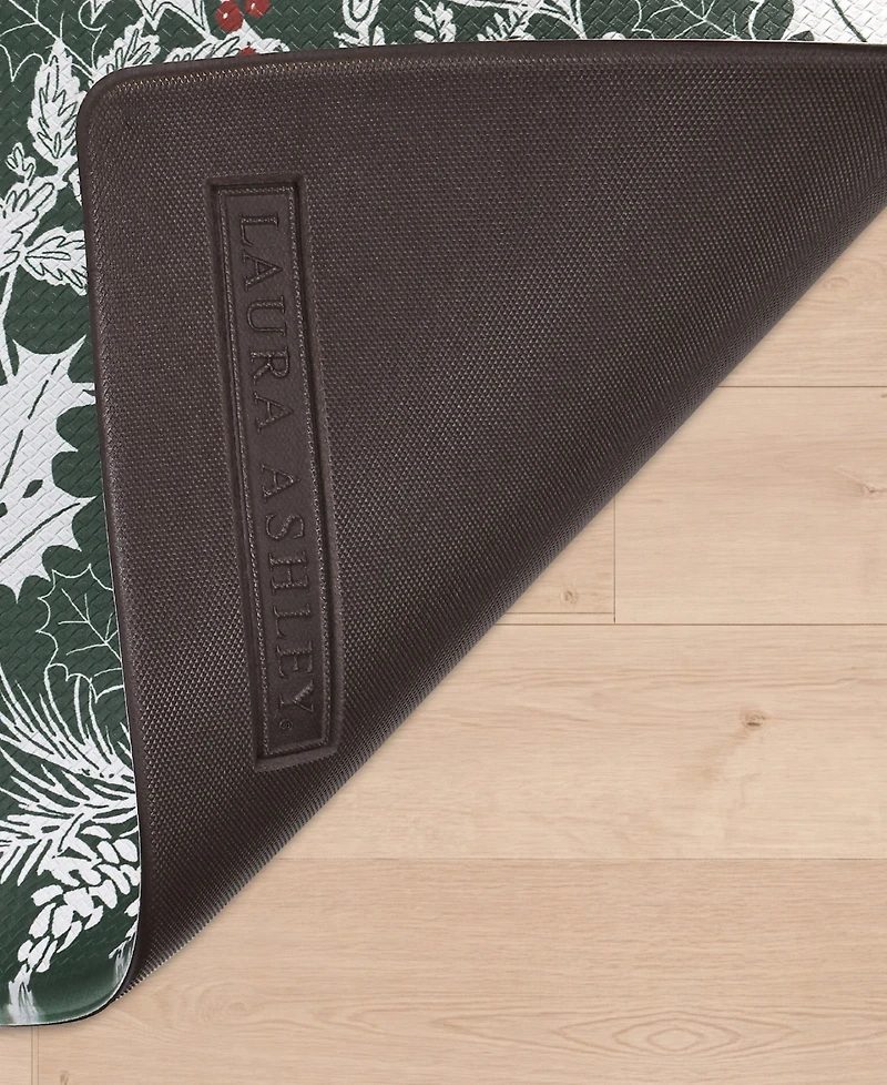 Laura Ashley Christmas Holly Leaves Non-Slip Kitchen Wellness Mat, 17.5" x 48"