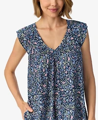 Ellen Tracy Women's Flutter Raglan Sleeve Top with Cropped Pant V-Neck Pajama Set