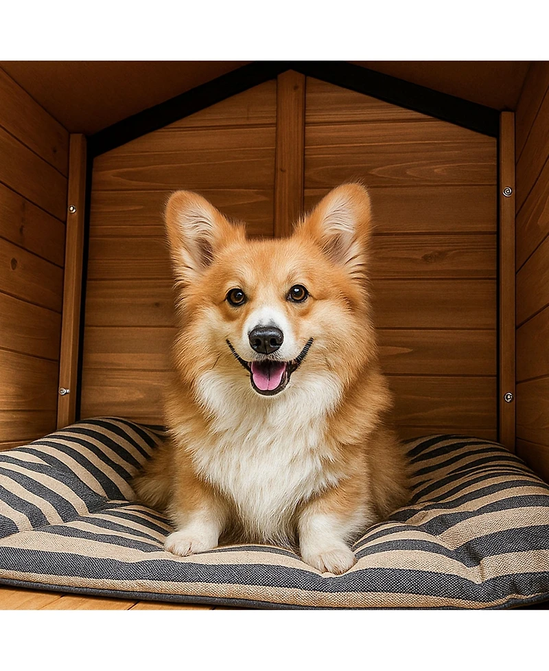 Clihome Large Wooden Dog House with Feeding Station and Storage Outdoor