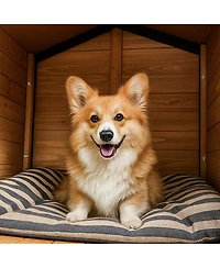 Clihome Large Wooden Dog House with Feeding Station and Storage Outdoor