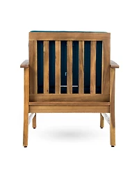 Rainsken Outdoor Accent Chair, Acacia Wood Patio Chair with Thick Cushions and Slat Panel Design, Weather Resistance for Backyard Poolside