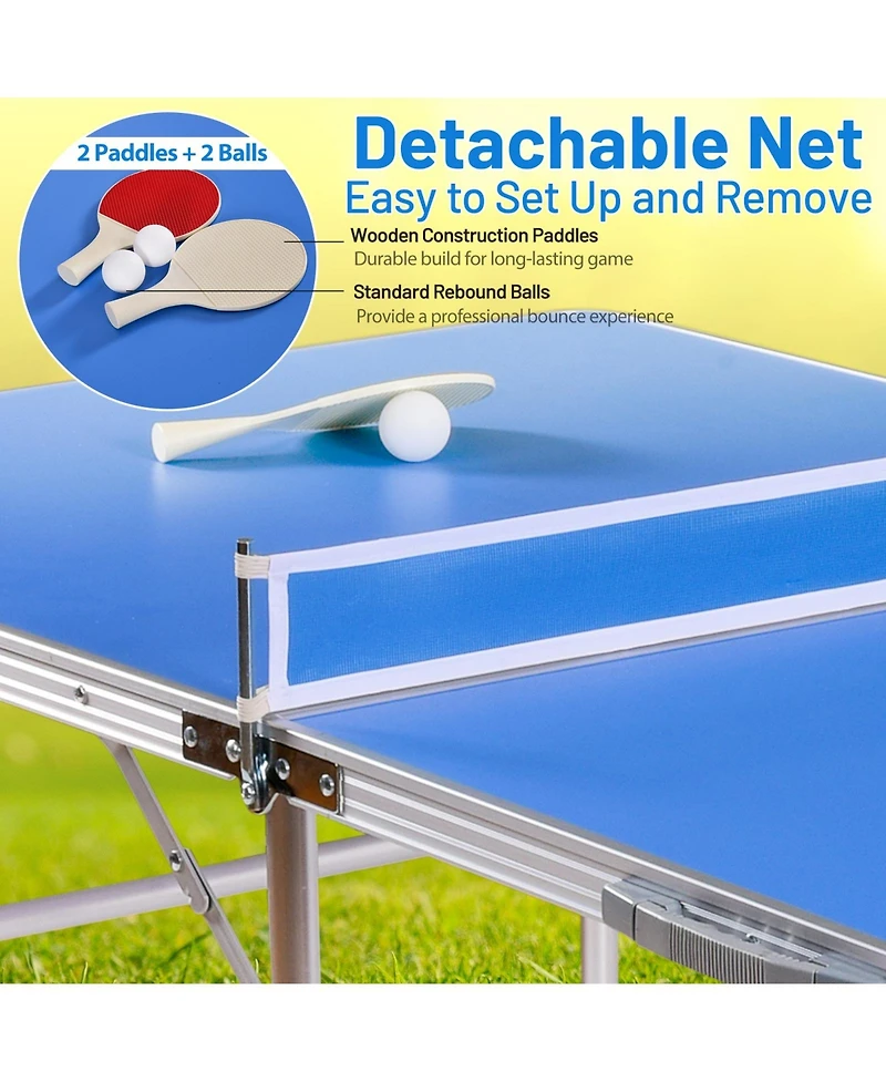 Glintex Ping Pong Table, 60 in Folding Top, Net, 2 Paddles and 4 Balls