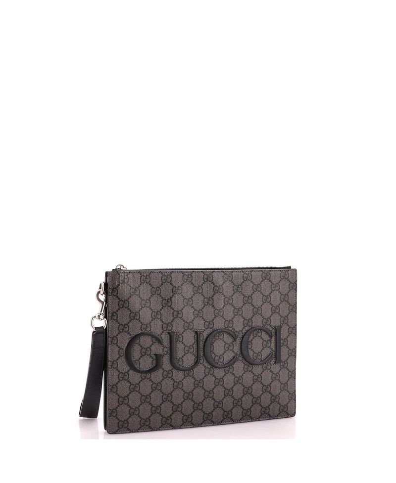 Pre-Owned Gucci Logo Wristlet Zip Pouch Gg Coated Canvas