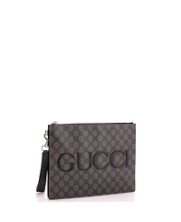 Pre-Owned Gucci Logo Wristlet Zip Pouch Gg Coated Canvas