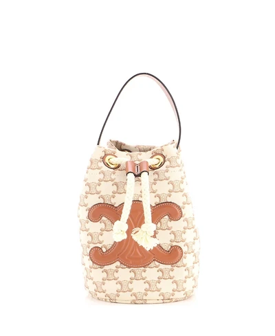 Pre-Owned Celine Teen Triomphe Drawstring Bucket Bag Triomphe Canvas with Leather