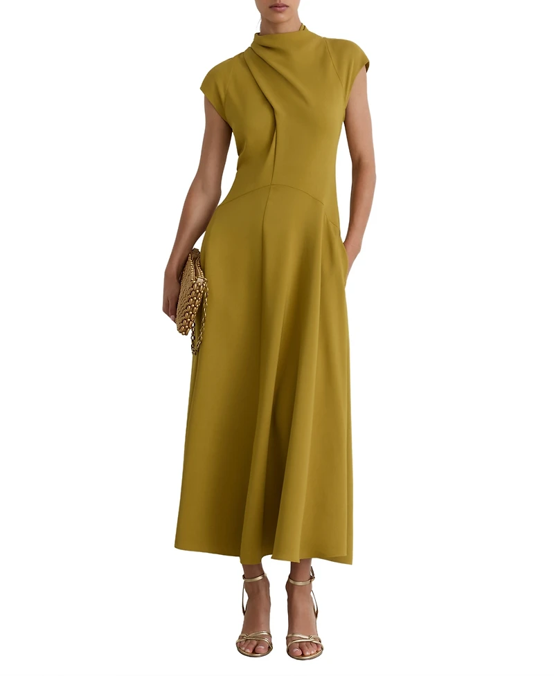 Reiss Women's Alma High-Neck Pleat-Detail Midi Dress