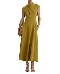 Reiss Women's Alma High-Neck Pleat-Detail Midi Dress
