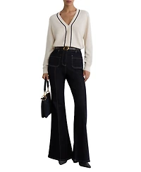 Reiss Women's Mila Wool-Blend V-Neck Stripe-Detail Jumper with Cashmere
