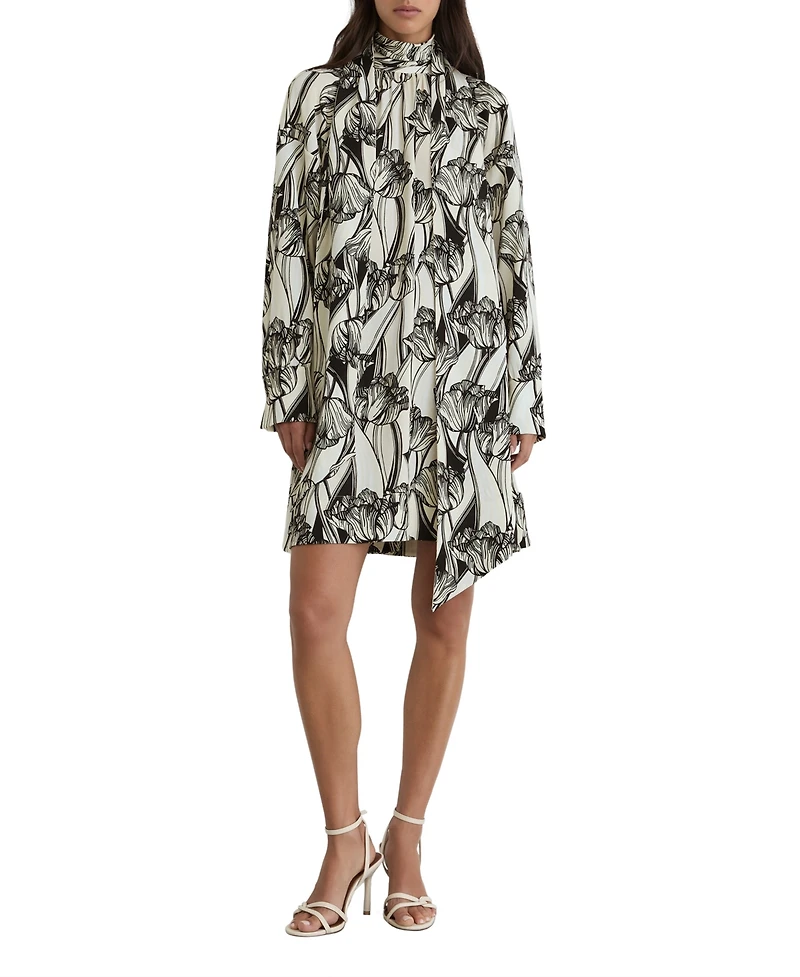 Reiss Women's Alwen Floral-Print High-Neck Swing Mini Dress