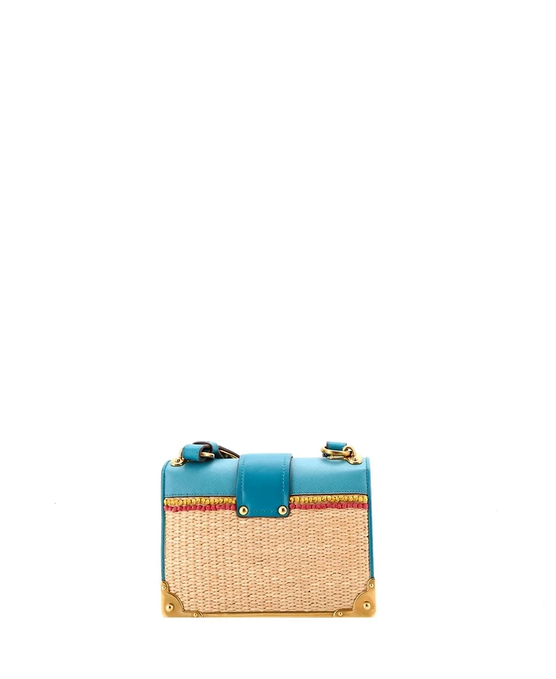 Pre-Owned Prada Small Cahier Crossbody Bag Embroidered Straw with Leather