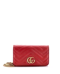 Pre-Owned Gucci Mini Gg Marmont Chain Flap Bag Matelasse Leather