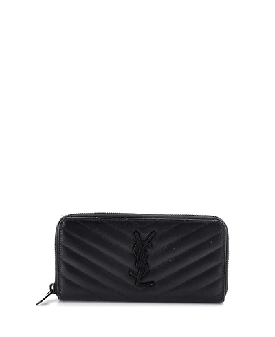 Pre-Owned Saint Laurent Classic Monogram Zip Around Wallet Matelasse Chevron Leather