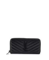 Pre-Owned Saint Laurent Classic Monogram Zip Around Wallet Matelasse Chevron Leather