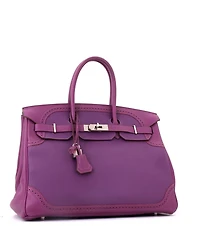 Pre-Owned Hermes Birkin 35 Handbag Purple Togo and Swift with Palladium Hardware