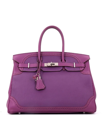 Pre-Owned Hermes Birkin 35 Handbag Purple Togo and Swift with Palladium Hardware
