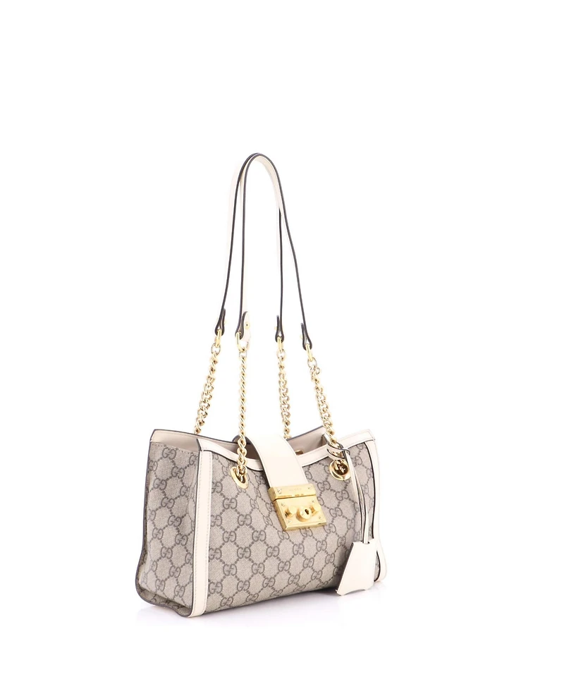 Pre-Owned Gucci Small Padlock Chain Tote Gg Coated Canvas with Leather