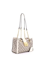 Pre-Owned Gucci Small Padlock Chain Tote Gg Coated Canvas with Leather