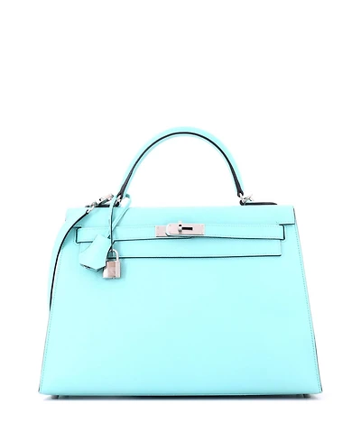 Pre-Owned Hermes Kelly 32 Handbag Blue Epsom with Palladium Hardware