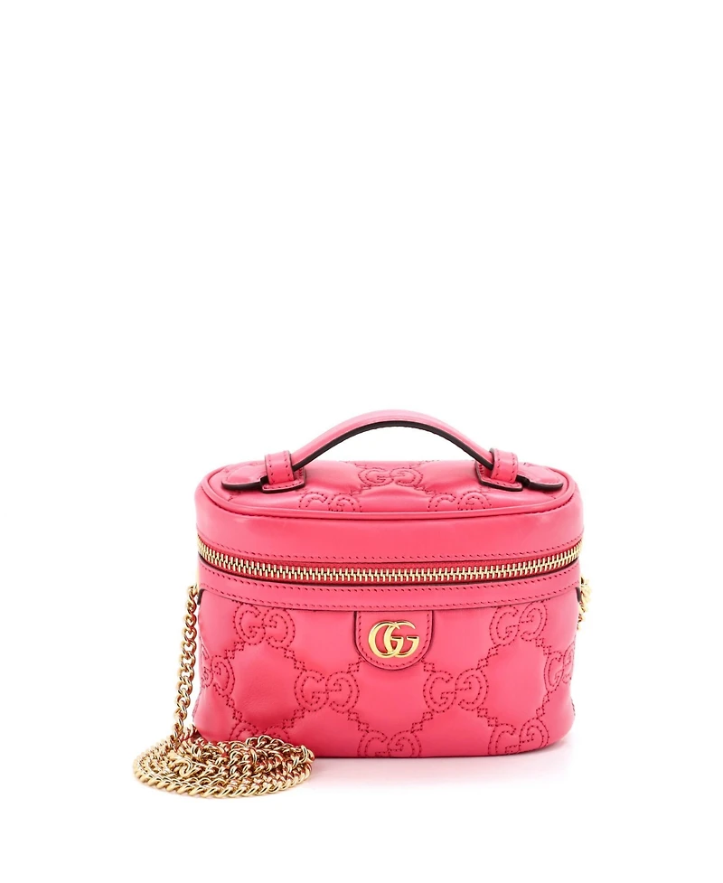 Pre-Owned Gucci Mini Top Handle Vanity Chain Bag Gg Matelasse Leather