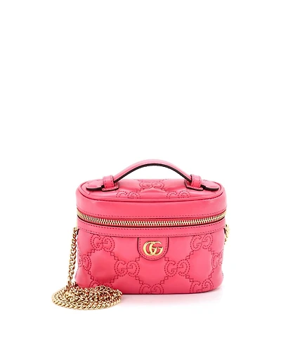 Pre-Owned Gucci Mini Top Handle Vanity Chain Bag Gg Matelasse Leather