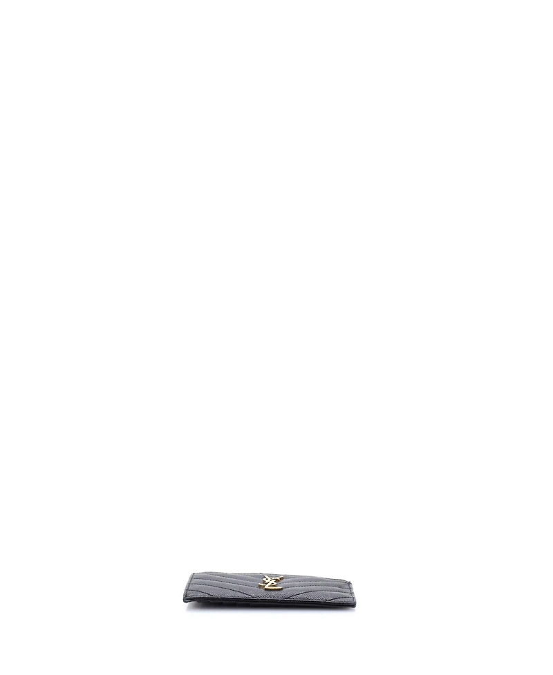 Pre-Owned Saint Laurent Monogram Fragments Zip Card Holder Matelasse Chevron Leather