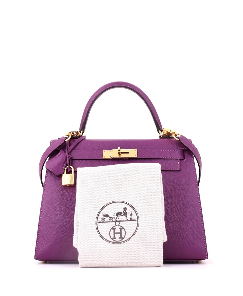 Pre-Owned Hermes Kelly 28 Handbag Purple Epsom with Gold Hardware