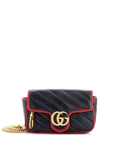 Pre-Owned Gucci Super Mini Gg Marmont Flap Bag Diagonal Quilted Leather