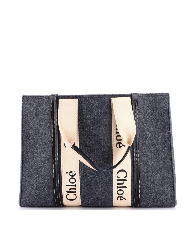 Pre-Owned Chloe Large Woody Tote Recycled Felt with Leather and Canvas
