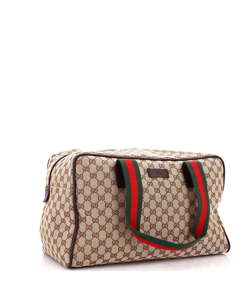 Pre-Owned Gucci Medium Web Carry On Duffle Bag Gg Canvas with Leather