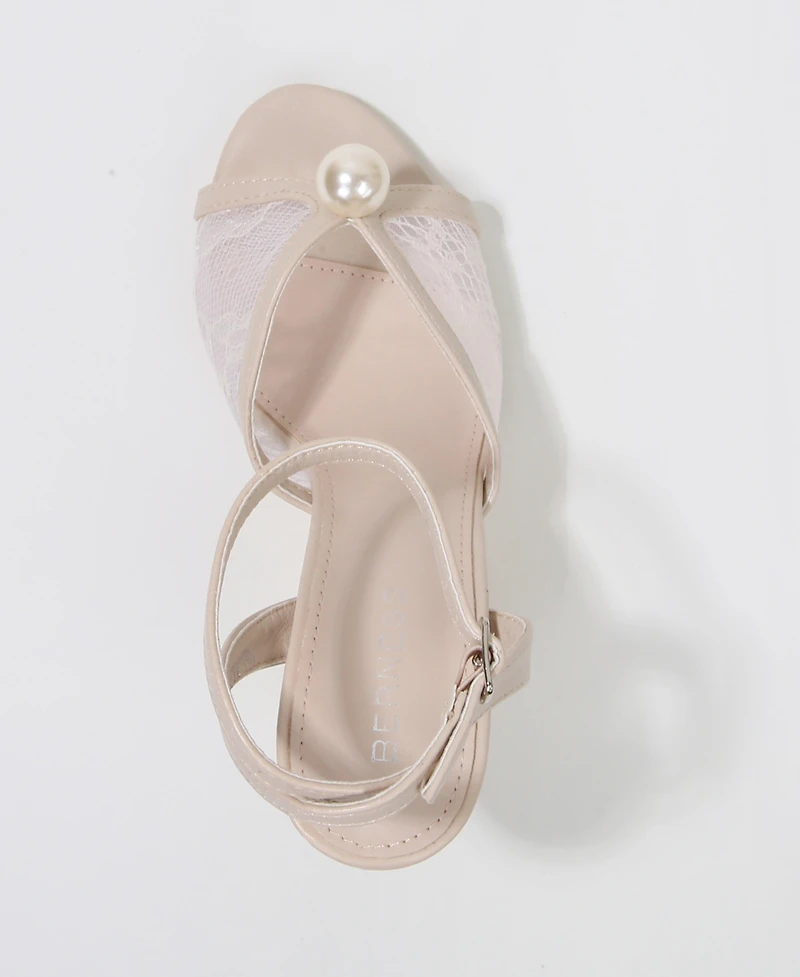 Berness Julie Pearl Embellished Lace Stiletto Heel Sandals