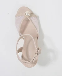 Berness Julie Pearl Embellished Lace Stiletto Heel Sandals