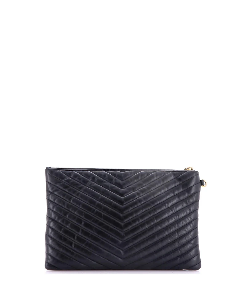Pre-Owned Saint Laurent Medium Classic Monogram Wristlet Pouch Matelasse Chevron Leather