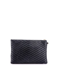 Pre-Owned Saint Laurent Medium Classic Monogram Wristlet Pouch Matelasse Chevron Leather