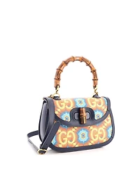 Pre-Owned Gucci Medium Bamboo 1947 Top Handle Bag Kaleidoscope Print Gg Coated Canvas
