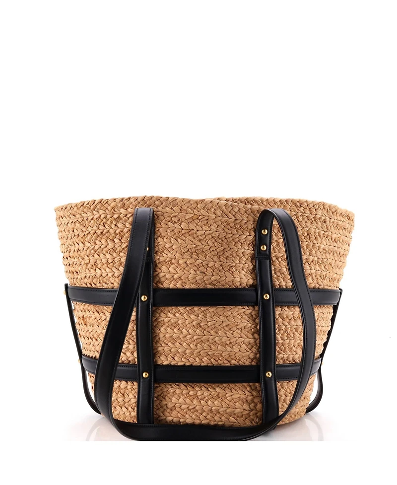 Pre-Owned Saint Laurent Caged Basket Tote Raffia with Leather