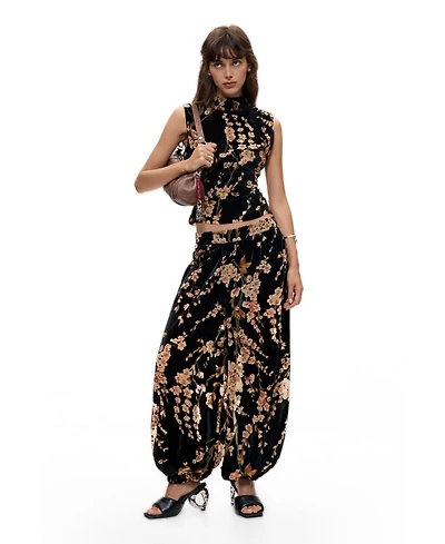 Desigual Women's Velvet floral balloon trousers
