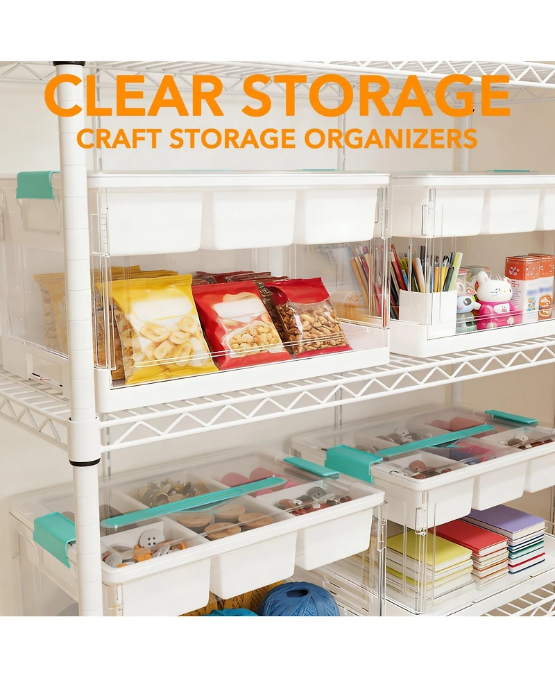 SpaceAid 24 Qt Clear Craft Storage Bin with Removable Tray and Dividers for Craft and Art Supplies