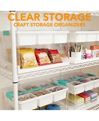 SpaceAid 24 Qt Clear Craft Storage Bin with Removable Tray and Dividers for Craft and Art Supplies