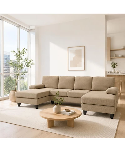 Streamdale Furniture Upholstery U-Shaped Sofa with Dual Chaises and Upholstered Armrests