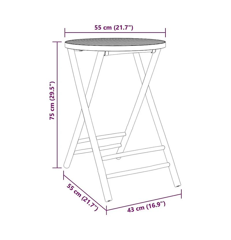 vidaXL Folding Patio Table 21.7"x29.5" Bamboo