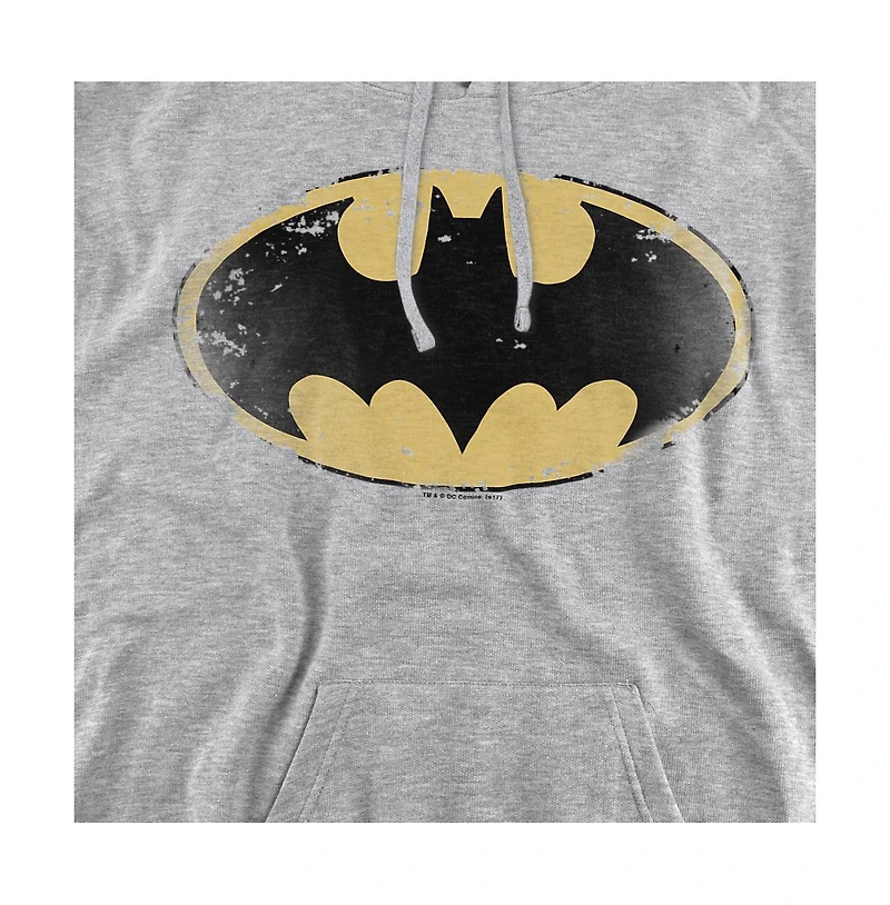Batman Men's Distressed Shield Kangaroo Pocket Pull-Over Hoodie
