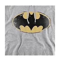 Batman Men's Distressed Shield Kangaroo Pocket Pull-Over Hoodie