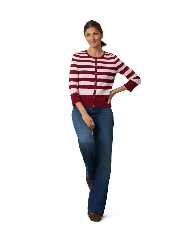 Cable & Gauge Women's Textured Variegated Stripe Crewneck Cardigan