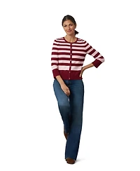 Cable & Gauge Women's Textured Variegated Stripe Crewneck Cardigan