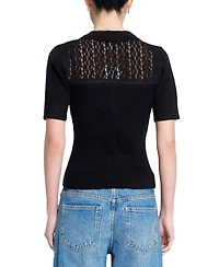 Central Park West Women's Lace Short-Sleeve Button-Up Sweater